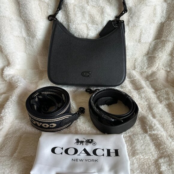 NWT! Coach CJ842 Black Hobo Crossbody with Multiple Straps Crossgrain Leather - Picture 11 of 11